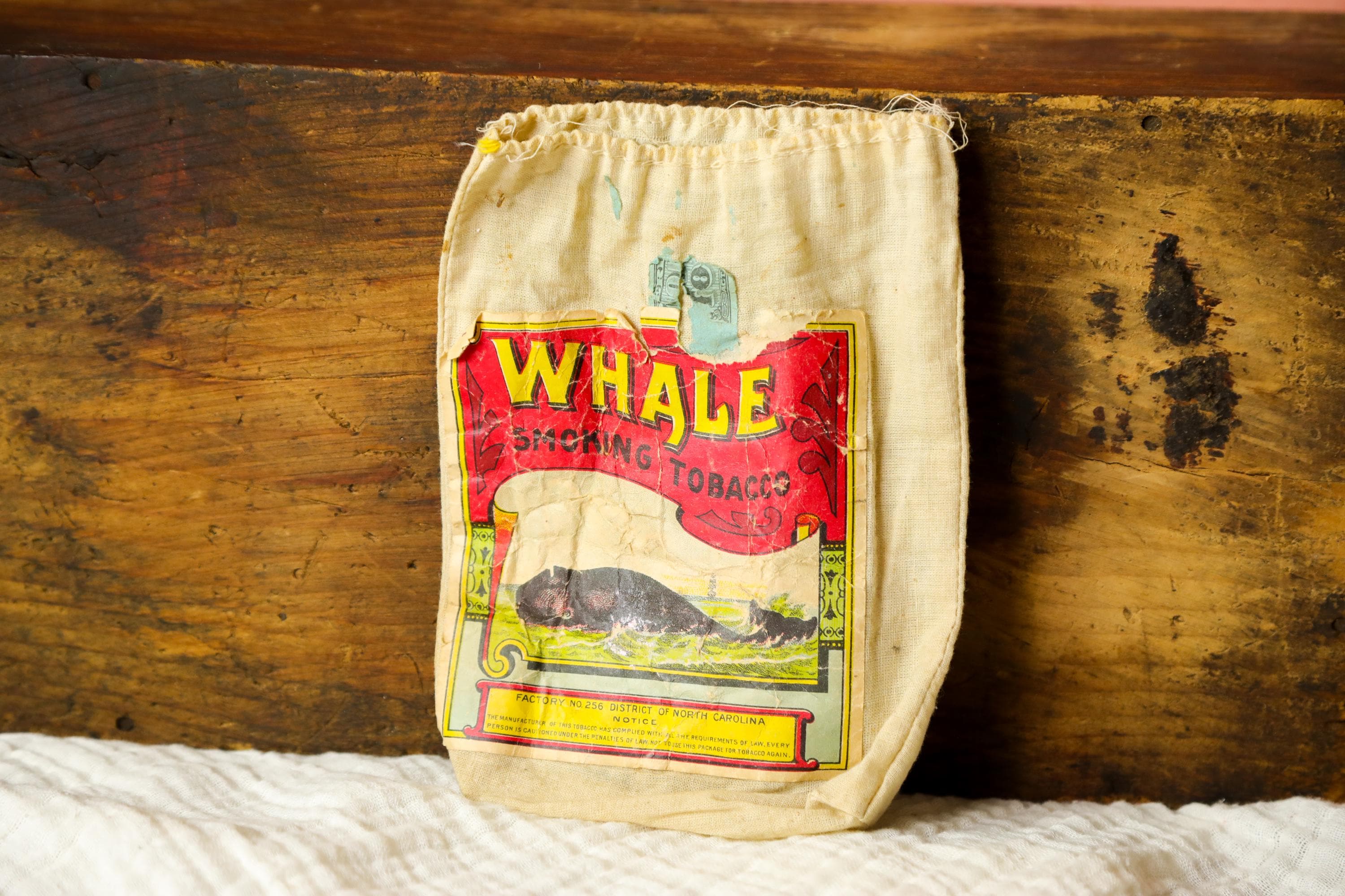 Antique 1910 Whale Smoking Tobacco Pouch, Vintage Tobacco Box, Tobacco Bag  Fabric, Tobacco Advertising, Man Cave Wall Art, Smoking Pipe Deco
