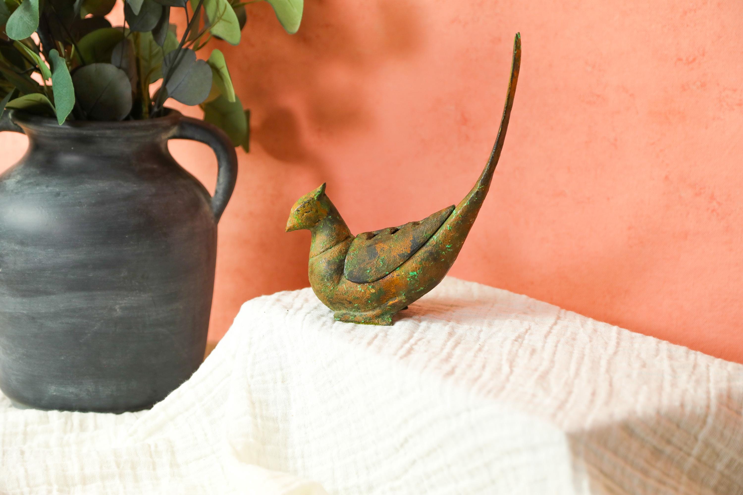 Vintage Pheasant Incense Burner, Japanese Incense Holder, Cast