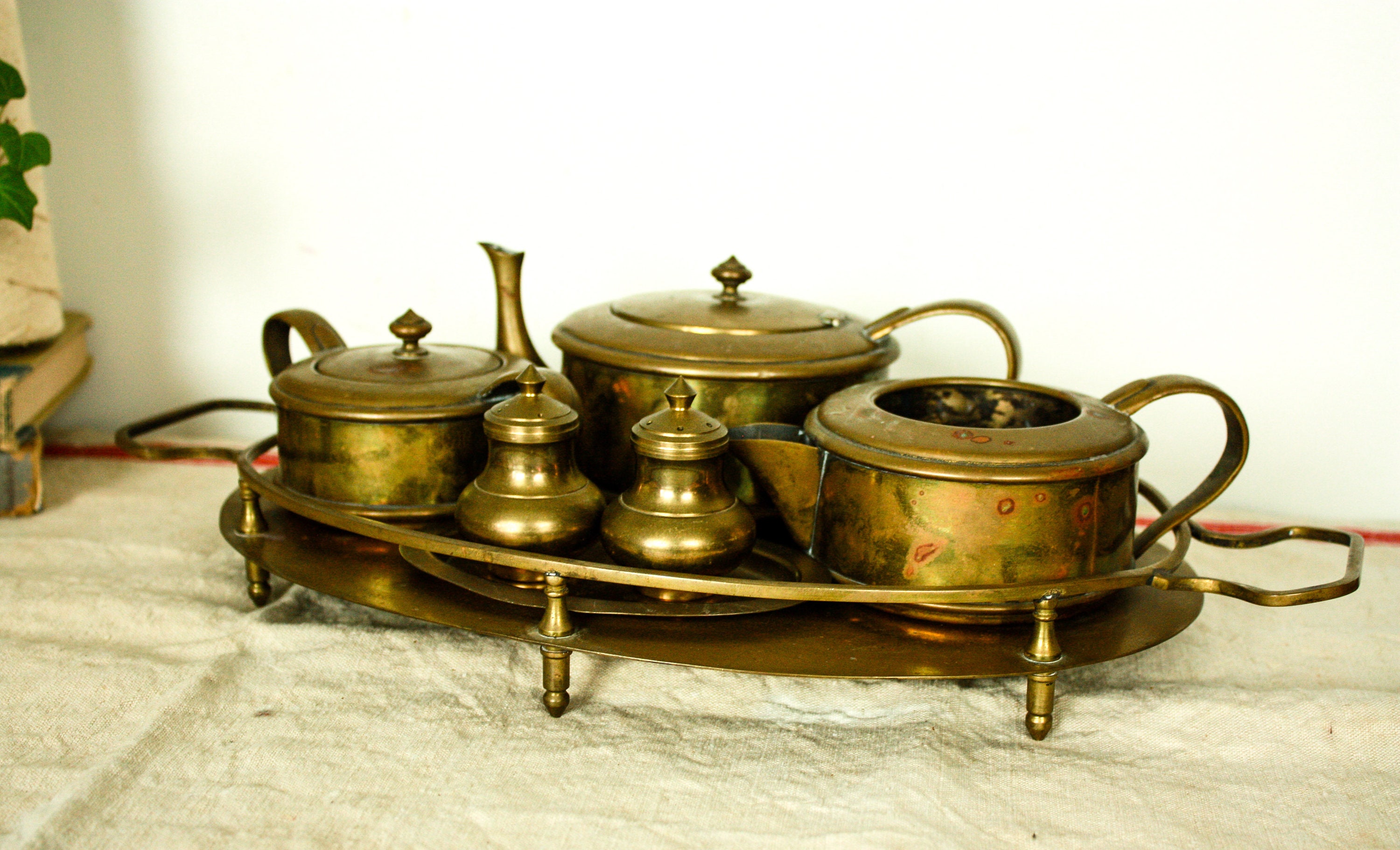 Vintage Brass Tea Set Antique Brass Dishes Brass Creamer and Etsy