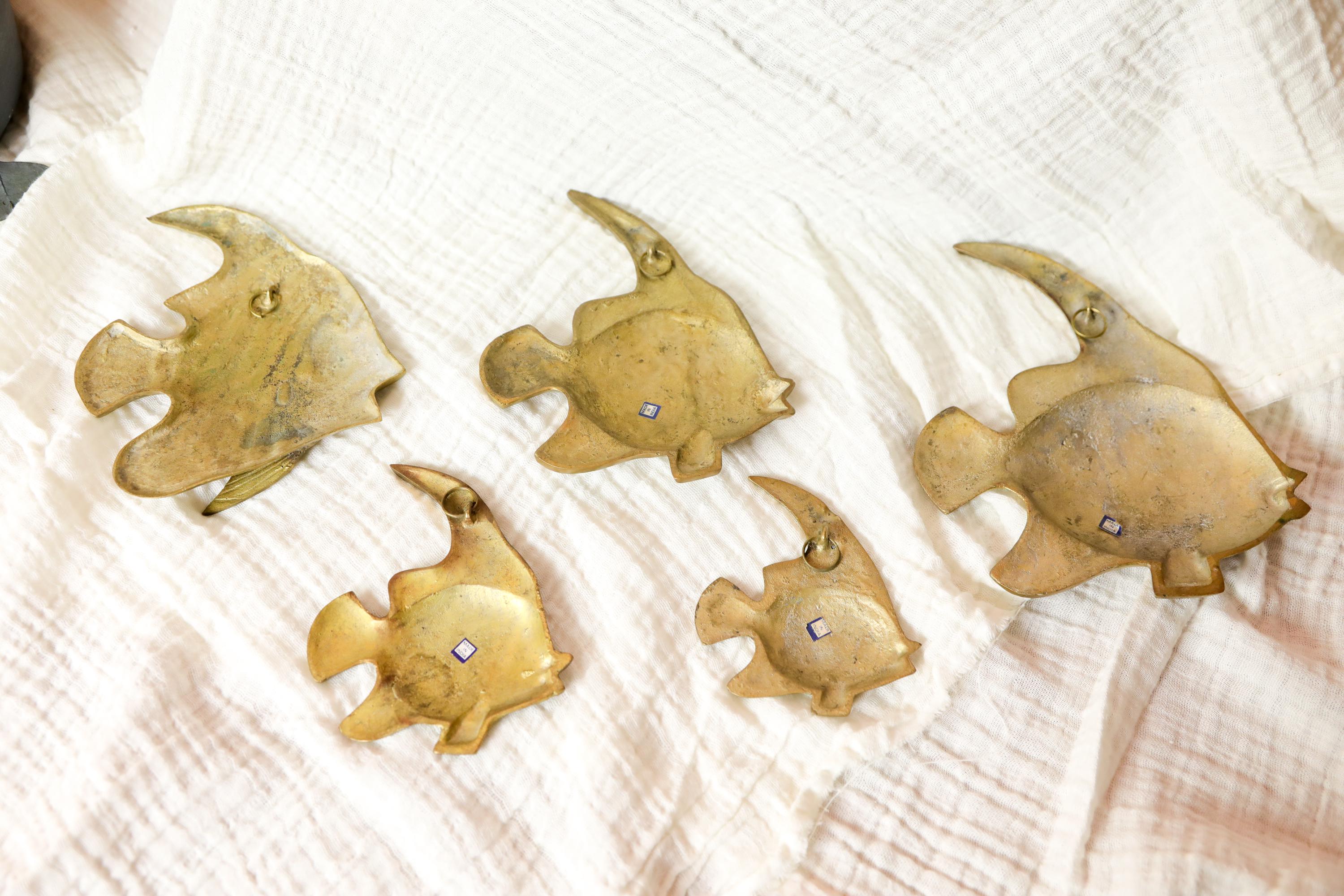 5 Vintage Brass Fish Wall Hanging, MCM Brass Wall Art, Mid Century  display picture 1