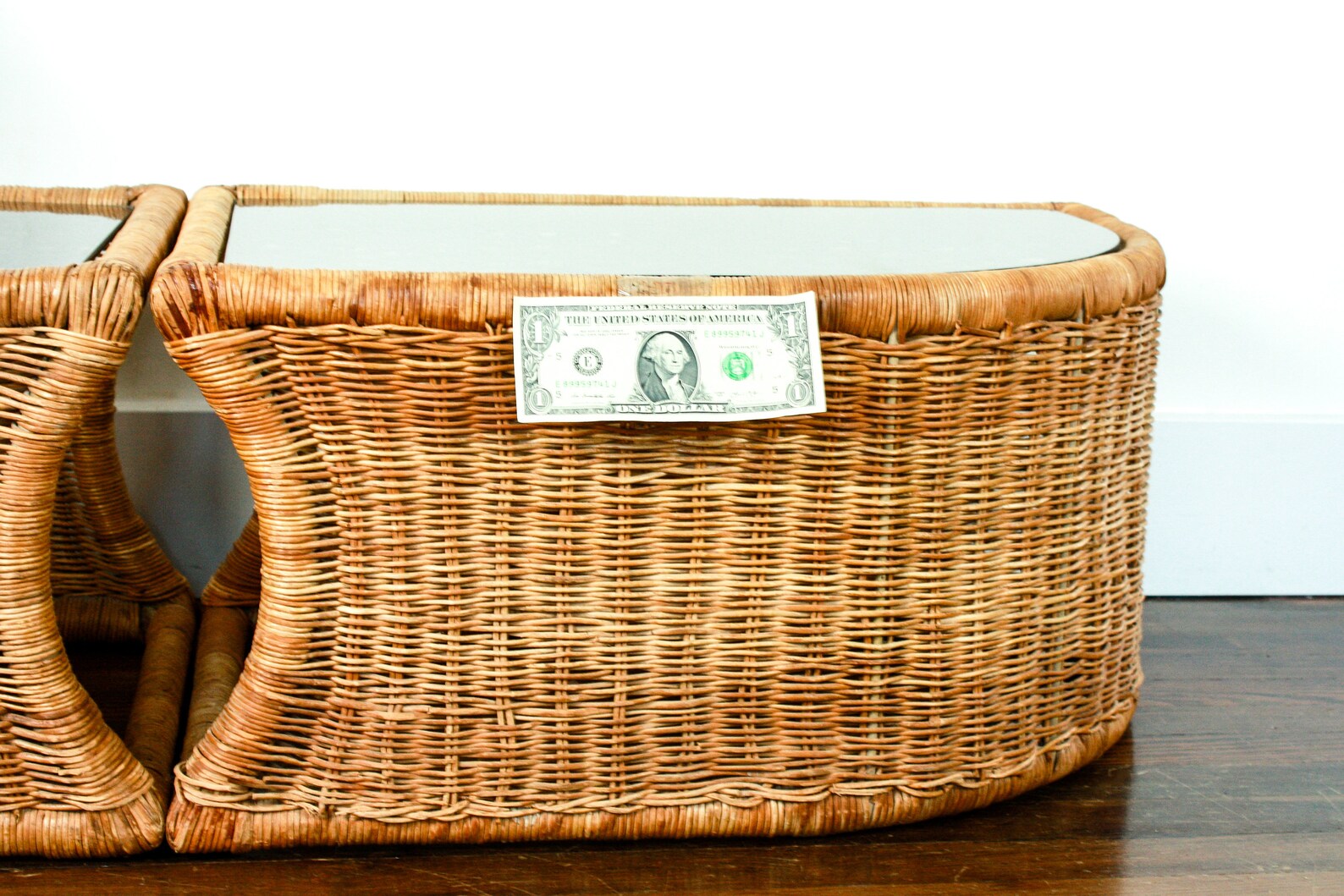 Vintage Wicker End Tables Glass Top Coffee Tables Brown Etsy