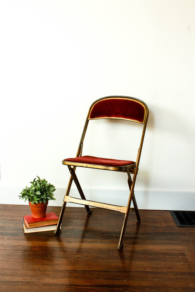 Vintage Metal And Velvet Folding Chair Antique Image 0