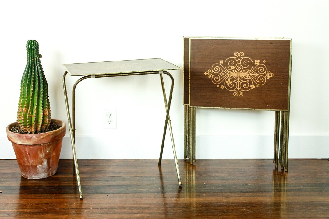 Vintage TV Tray Set of 4 Mid Century TV Trays Metal TV Tray Etsy