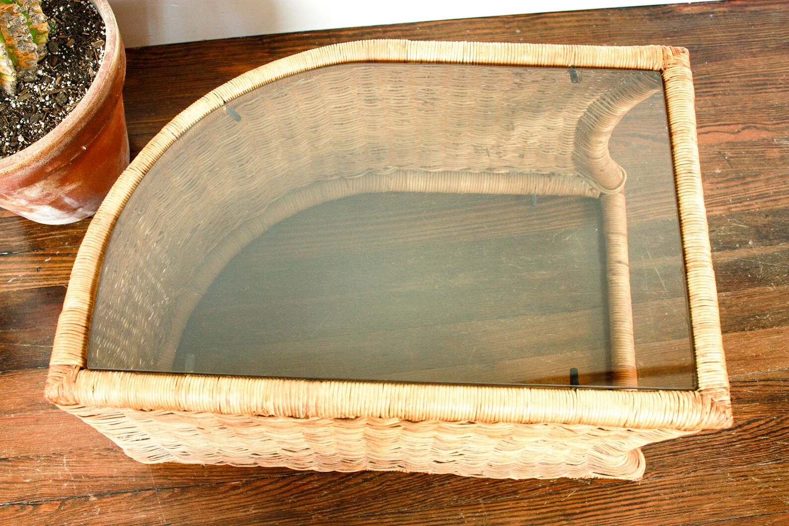 Vintage Wicker End Tables Glass Top Coffee Tables Brown Etsy