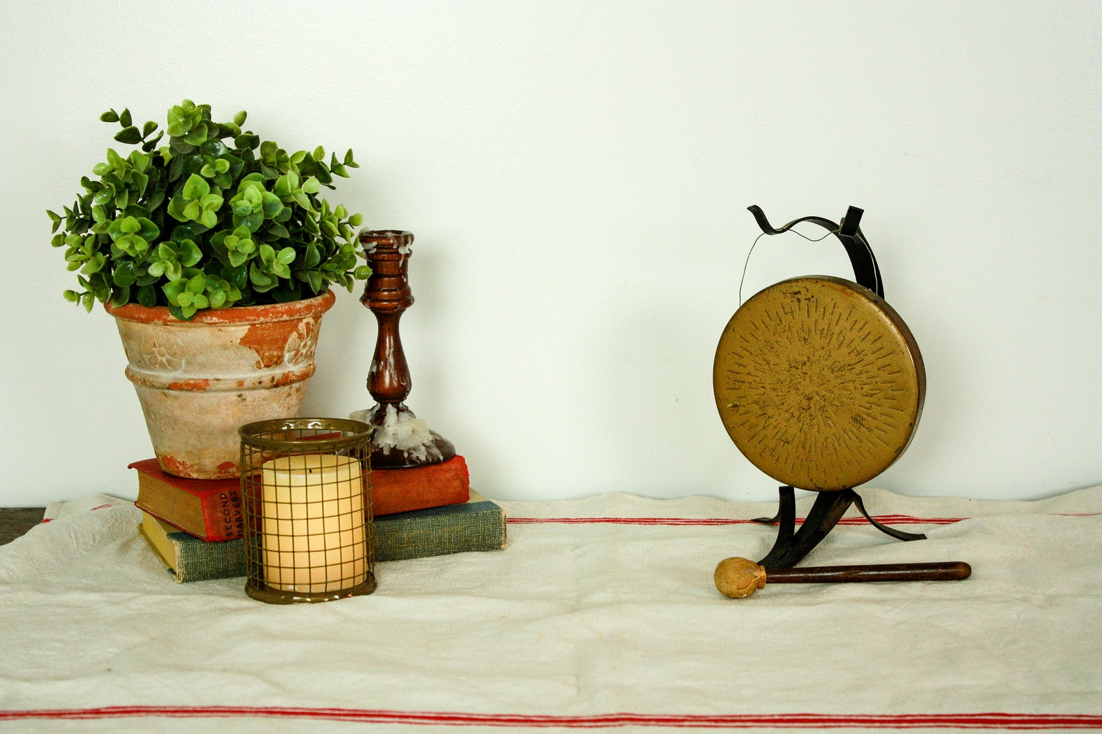 Vintage Metal Gong Tabletop Gong Stand Brass Gong Bell Etsy