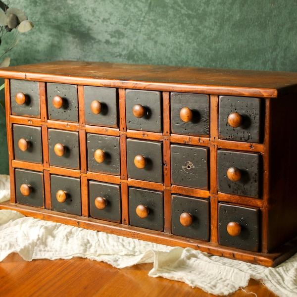 Vintage Apothecary Cabinet with Drawers,  Spice Cabinet, Office Storage, Tabletop Drawers, Wood Organizer Drawer, Library Card Catalog