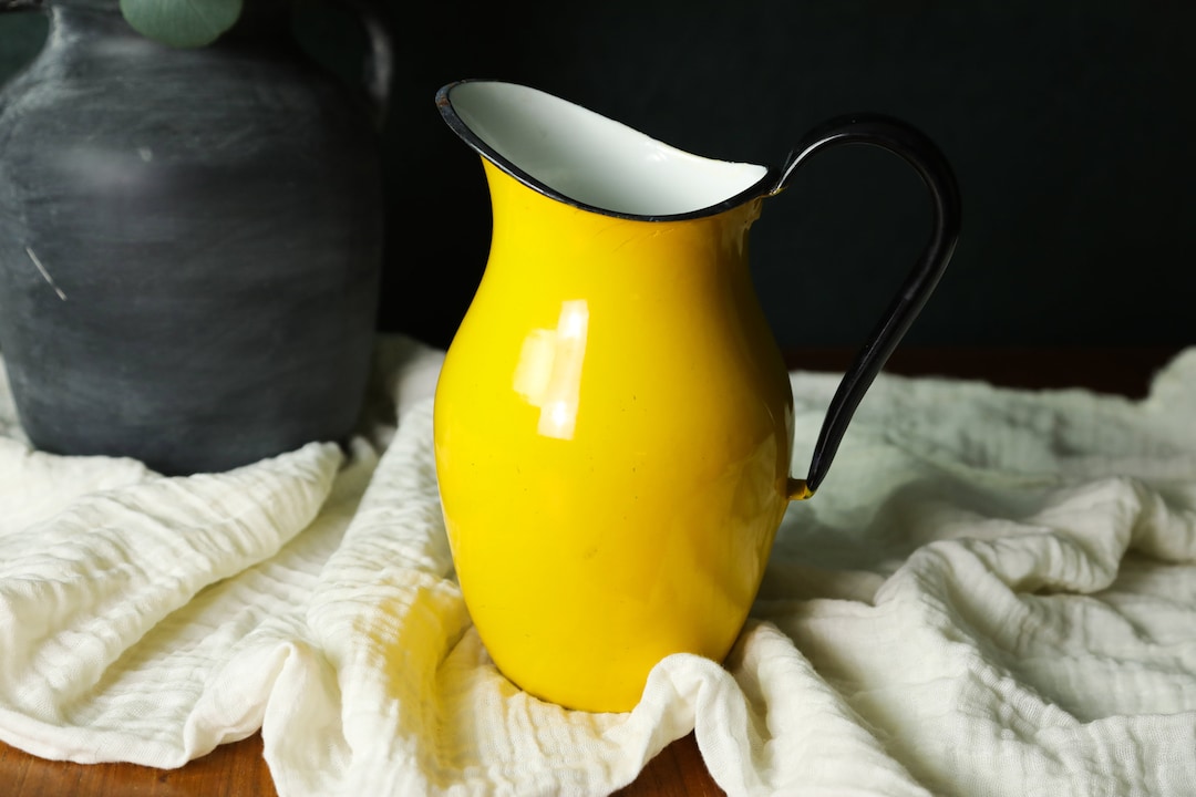 Vintage Enamel Pitcher Farmhouse Pitcher Vase Vintage Etsy