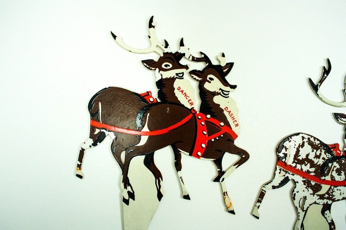 Vintage Santa and Reindeer Wall Decor Bakelite Santa Reindeer Etsy