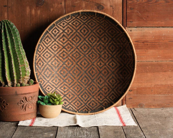 Vintage Wall Basket, Woven Tray Basket, Boho Wall Basket, Rustic