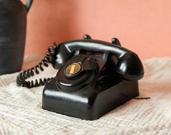 Vintage Telephone, Rotary Phone, Antique Telephone Dial Phone, Hand Crank Telephone, Bakelite Phone, Mid Century Office Decor, Old Phone