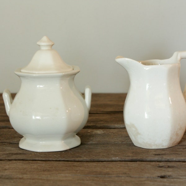 Vintage Ironstone Cream and Sugar Set, William Adams Ironstone, Antique Cream and Sugar, Farmhouse Dishes, Antique Cream and Sugar