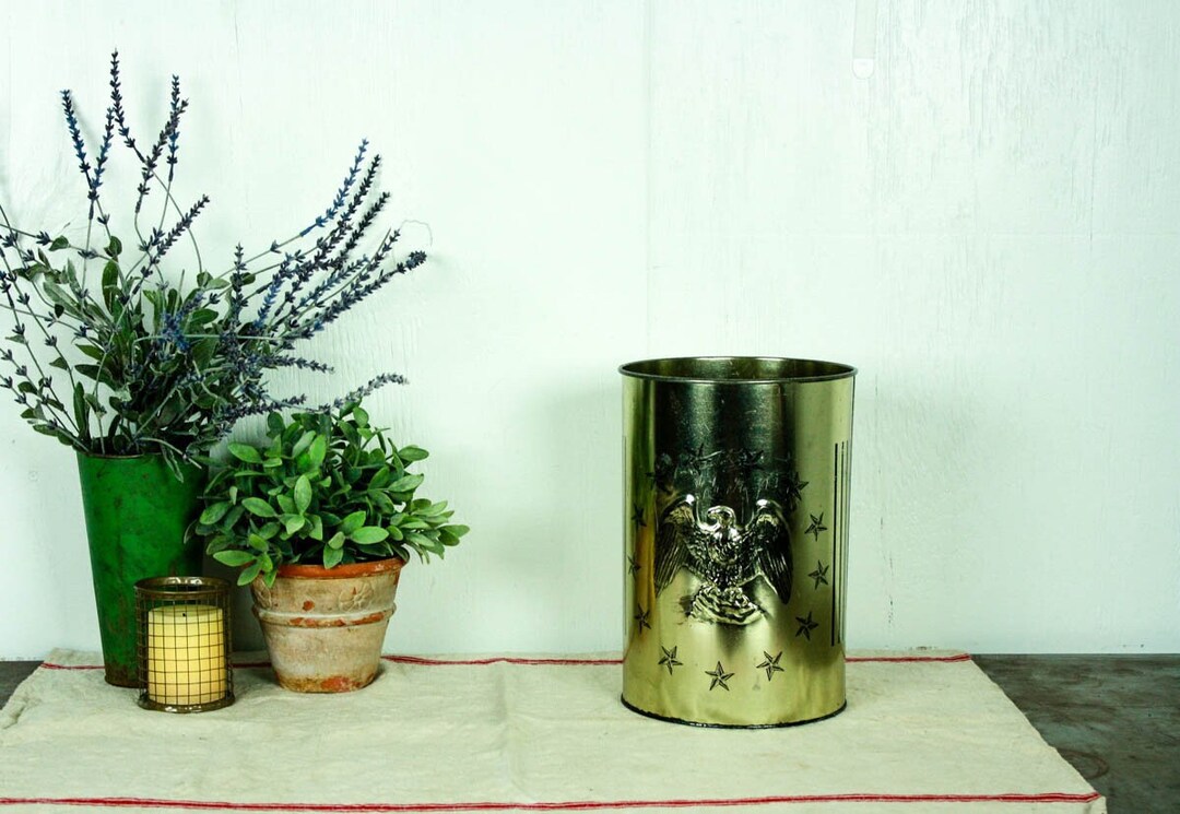 Vintage Trash Can, Umbrella Holder Stand, Brass Trash Bin, Mid Century Wastebasket, Mid Century