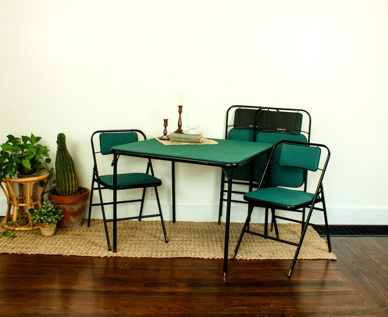 5 Piece Vintage Folding Table and Chairs Game Table With Etsy