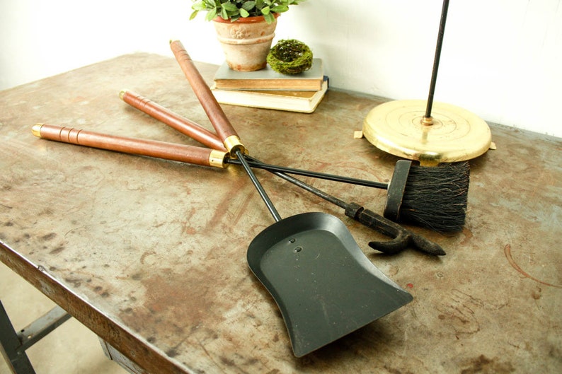 Vintage Fireplace Tools Brass Fire Poker Set Mid Century Etsy