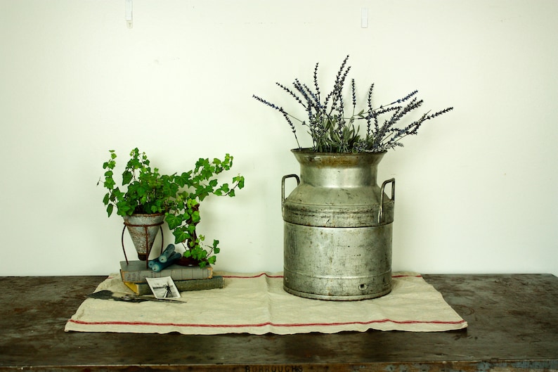 Vintage Milk Jug, Galvanized Bucket, Galvanized Planter, Metal Milk Jug, Farmhouse Bucket