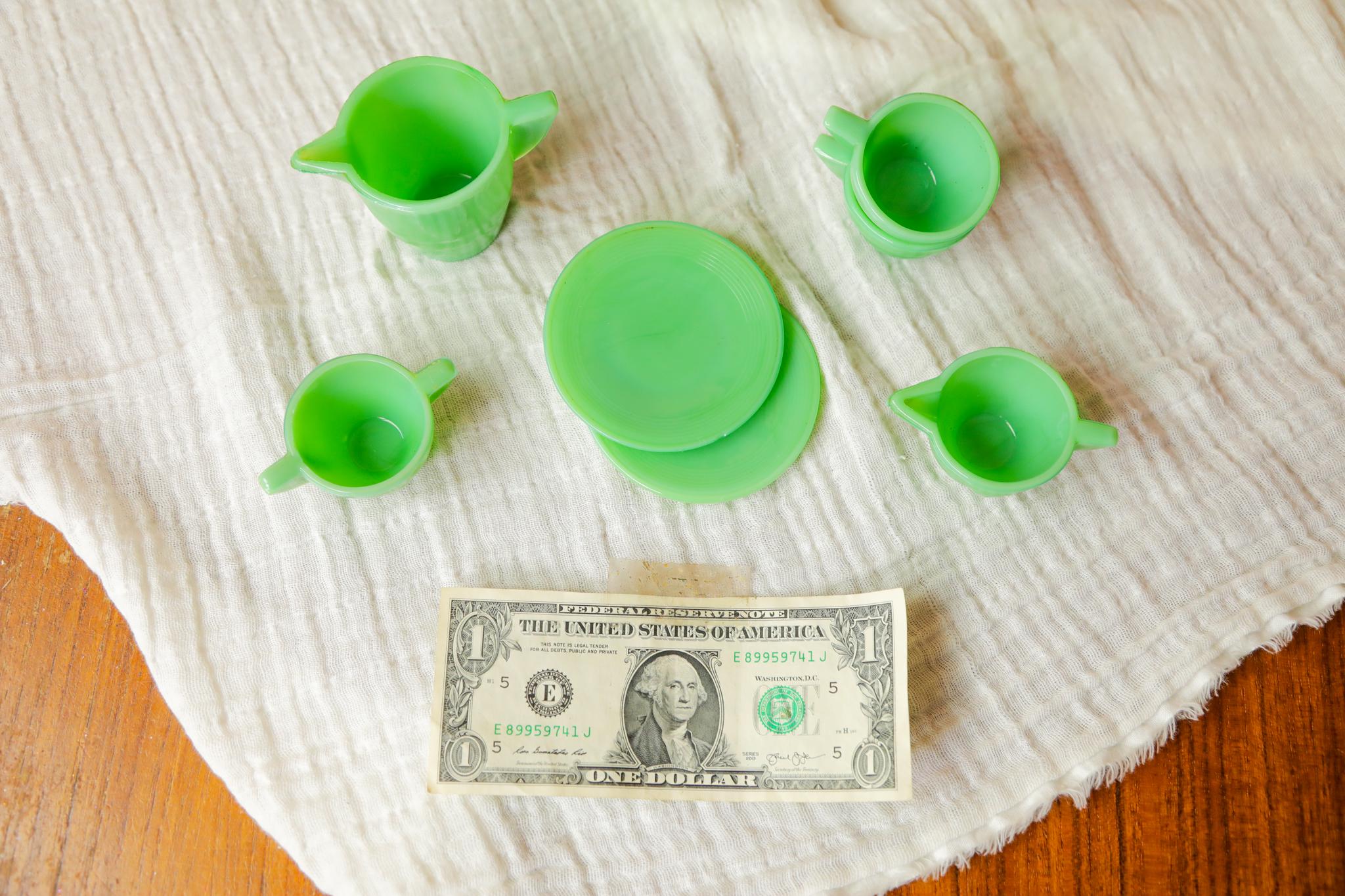 アクロ•アガットAkro Agate カップ＆ソーサー ミニチュア Vintage Akro Agate Children's Tea Set, Akro Agate Jadeite Tea Cups