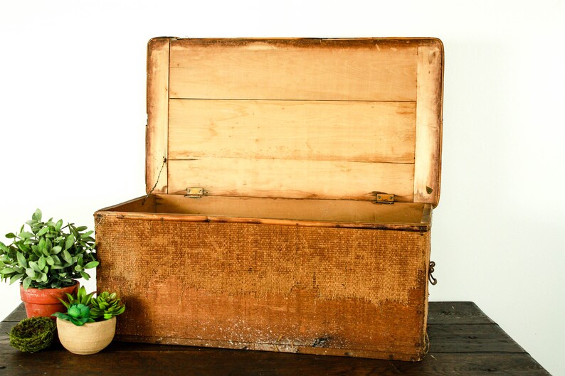 Vintage Wood and Wicker Trunk Vintage Wood Trunk with Lid
