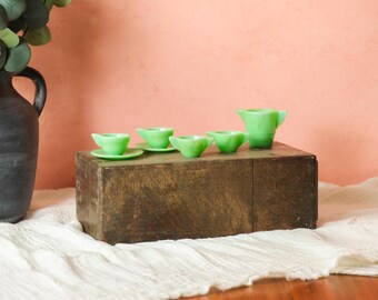 Vintage Akro Agate Children's Tea Set, Akro Agate Jadeite Tea Cups