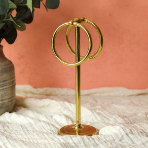 Vintage Brass Towel Holder, Bathroom Countertop Towel Stand, Hand Towel Stand, Mid Century Modern Bathroom Decor, MCM Towel Rack with Hooks