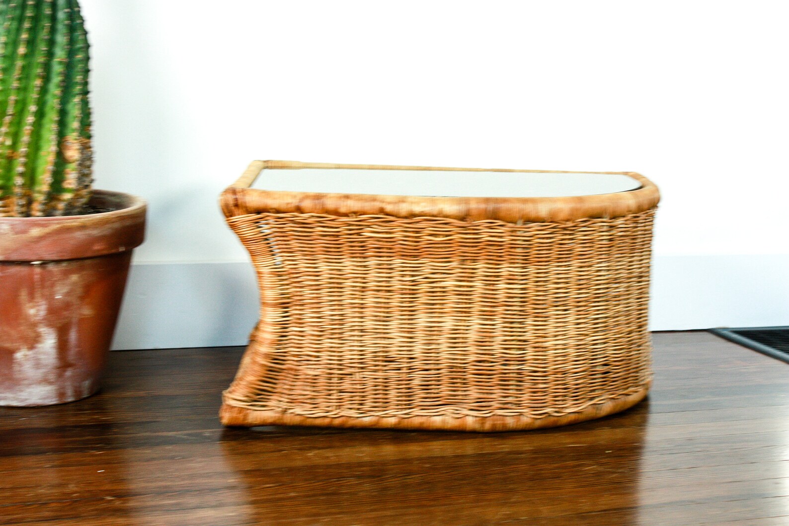 Vintage Wicker End Tables Glass Top Coffee Tables Brown Etsy