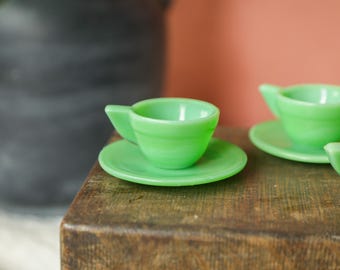 Vintage Akro Agate Children's Tea Set, Akro Agate Jadeite Tea Cups