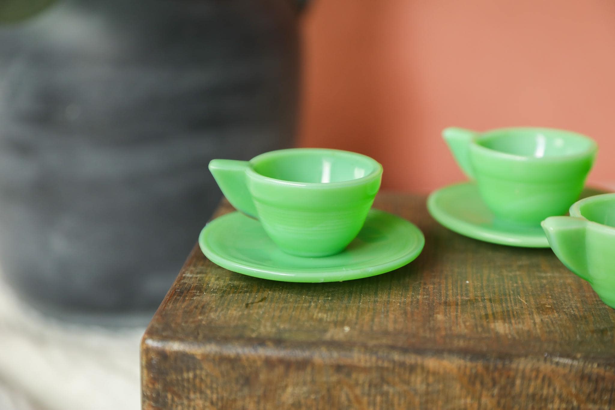 Vintage Akro Agate Children's Tea Set, Akro Agate Jadeite Tea Cups