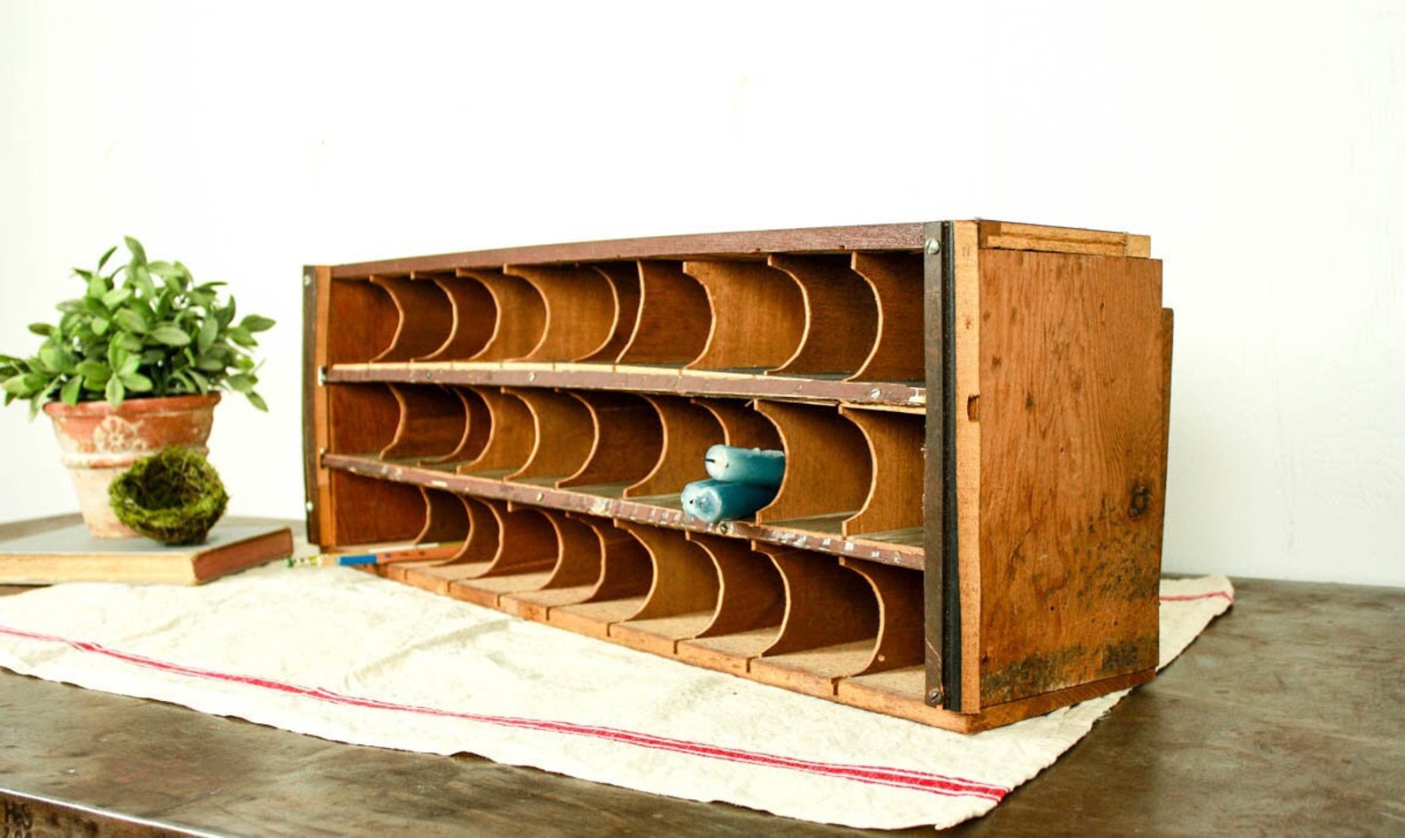 Vintage Cubby Shelf Mail Organizer Office Cubby Storage Etsy