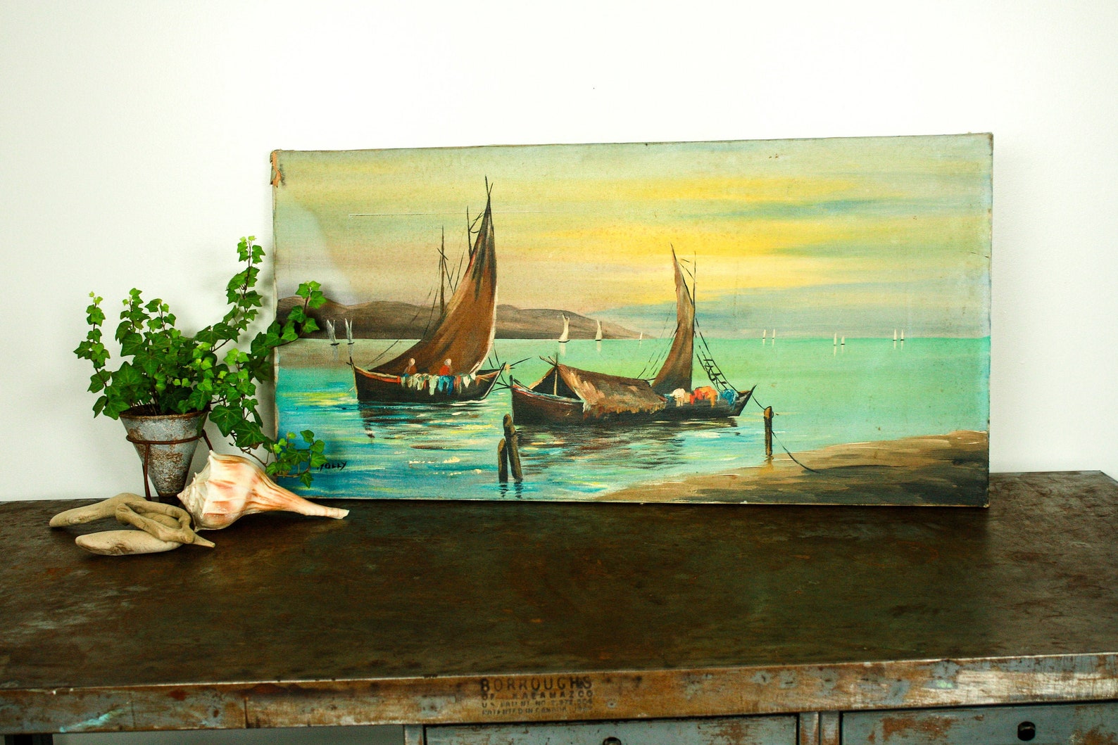 Vintage Boat Painting Boat Artwork Fishing Boat Painting Etsy