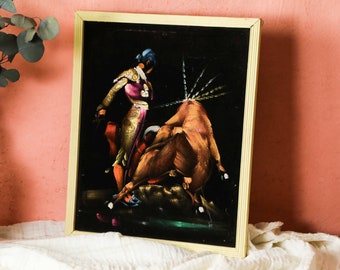 Vintage Matador Painting Framed, Velvet Painting, Vintage Mexican Art, Bullfighter Art, Spanish Art, Sevilla Wall Art, Matador Art, 2489