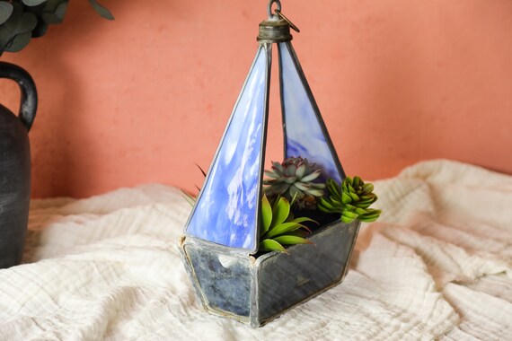 Vintage Hanging Planter Succulent, Boho Stained Glass Plant Hanger  Suncatcher, Cobalt Glass Terrarium Air Plant, Hanging Candle Holder 2503 -  Etsy