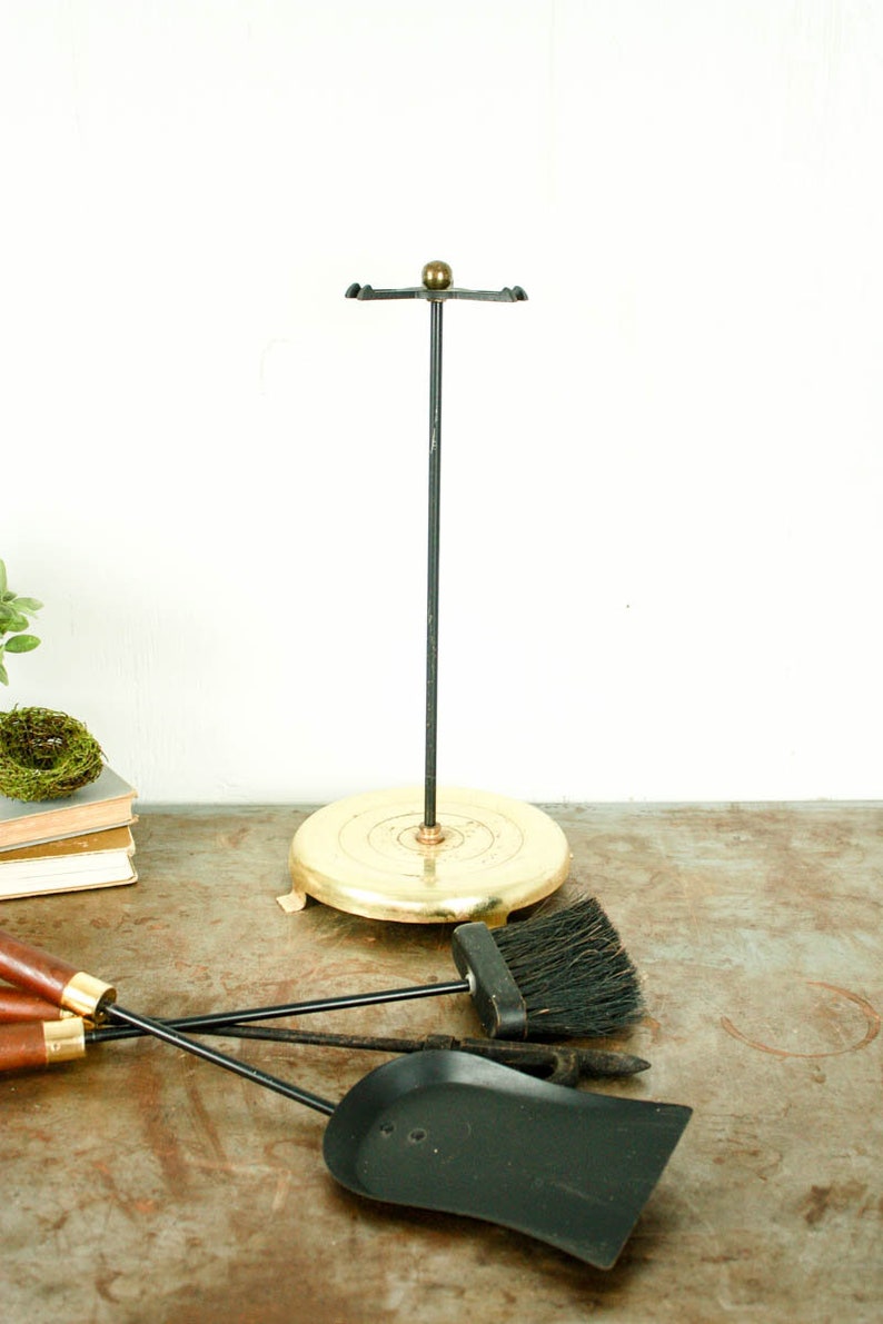Vintage Fireplace Tools Brass Fire Poker Set Mid Century Etsy