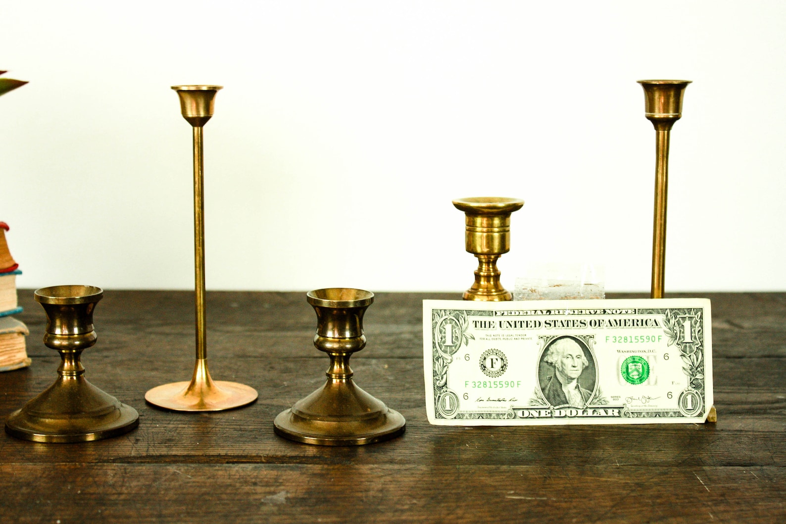 5 Vintage Brass Candlesticks Set Gold Wedding Candle Holders Etsy