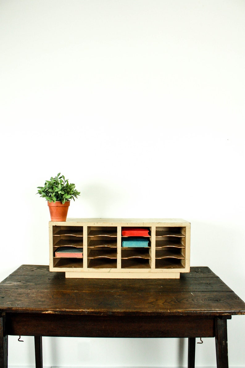 Vintage Cubby Cabinet Rustic Mail Holder Organizer Farmhouse Entryway Office File Shelf