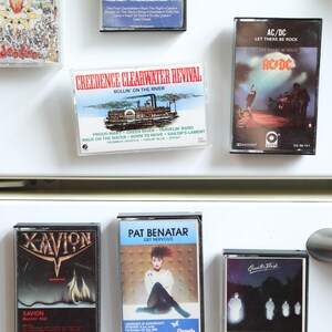 vintage 1980's 1990's and 2000's
 rock band cassette tapes turned refrigerator art magnet