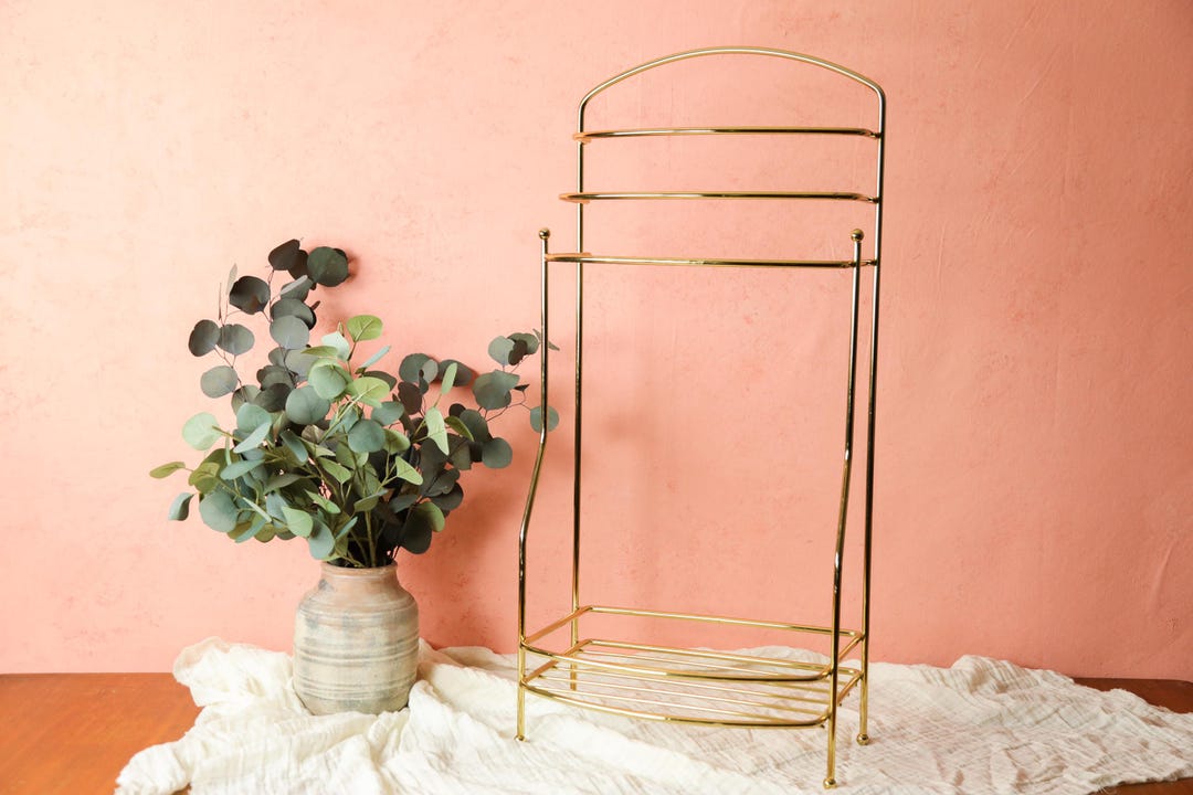 Vintage Floor Towel Rack for Bathroom, Brass Towel Rack, Mid Century Blanket Stand, Guest Room ...