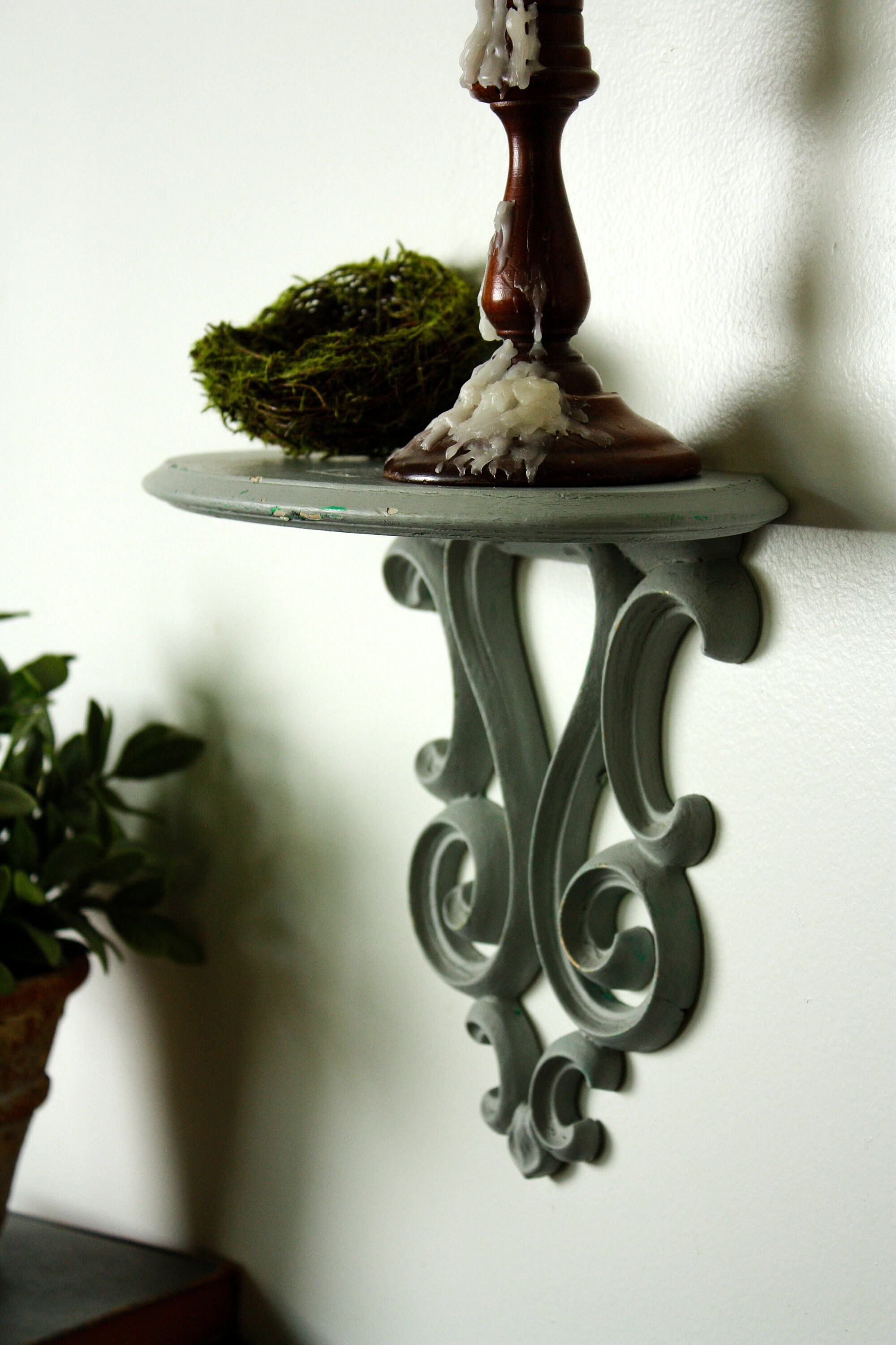 Vintage Ornate Wall Shelf Gray Wood Shelf Shabby Chic Shelf Etsy