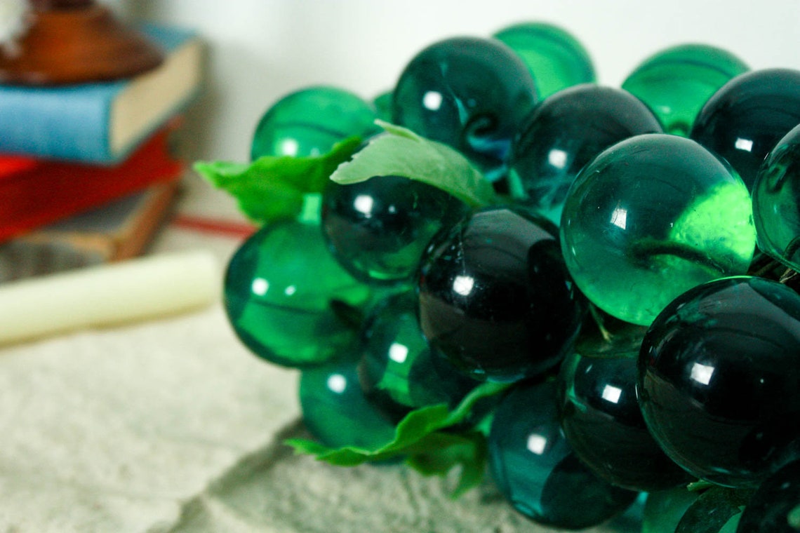 Vintage Lucite Grapes Cluster MCM Teal Decor Glass Fruits Etsy