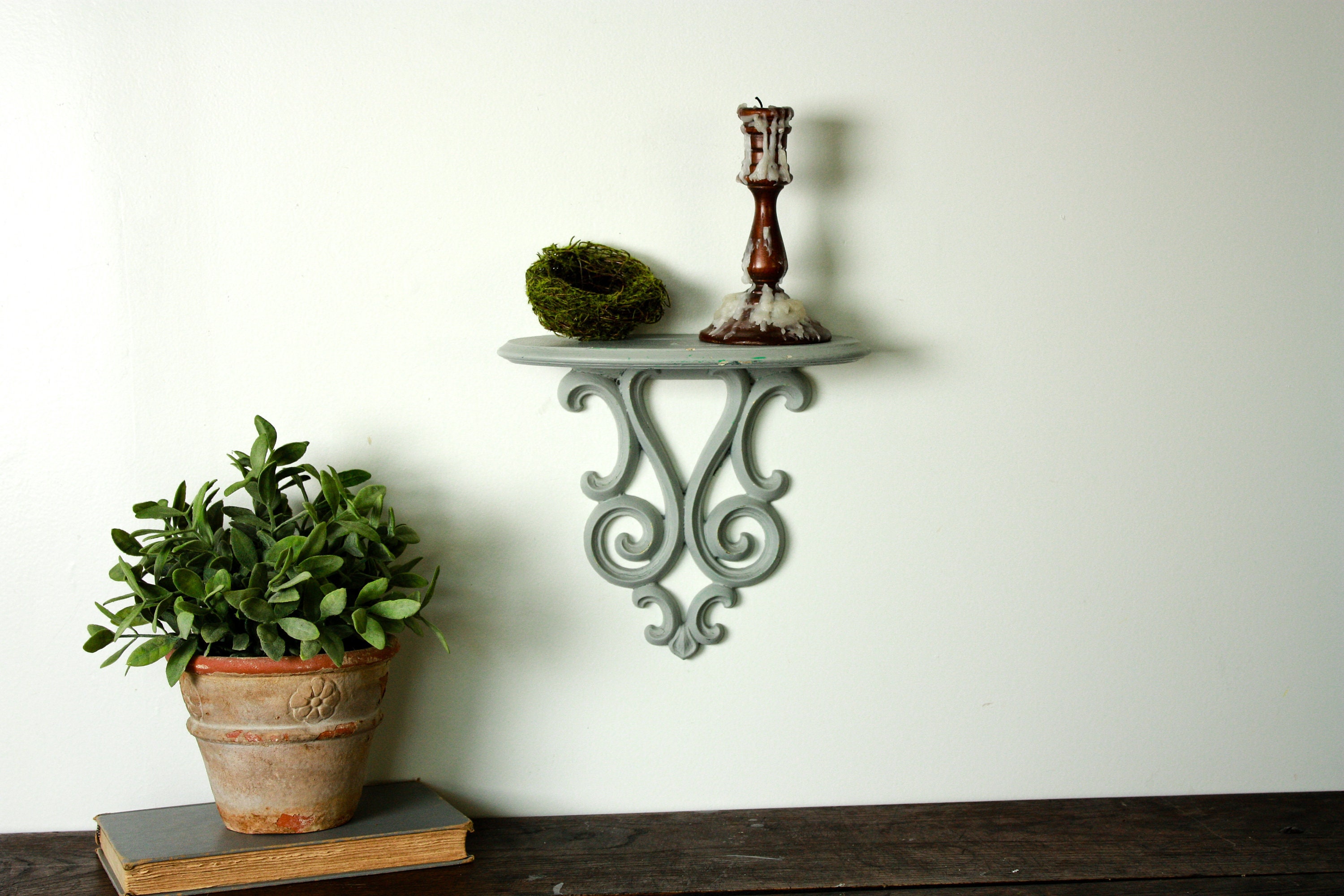 Vintage Ornate Wall Shelf Gray Wood Shelf Shabby Chic Shelf Etsy