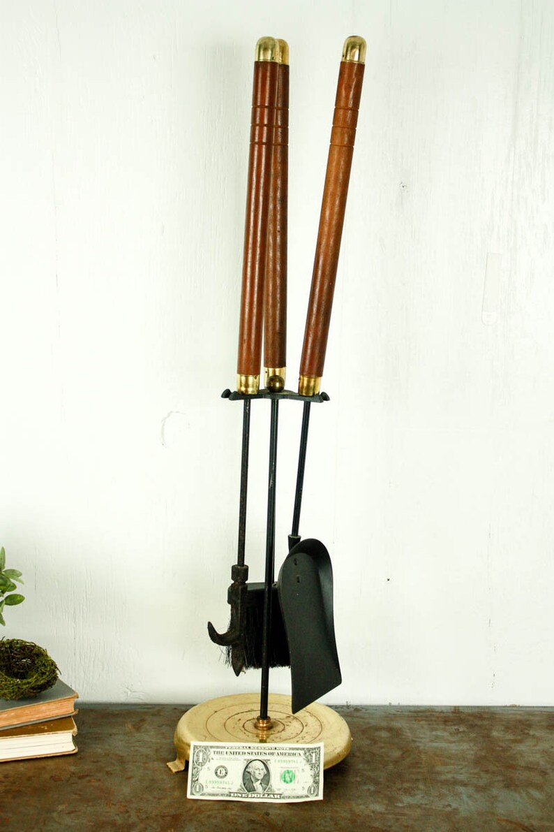 Vintage Fireplace Tools Brass Fire Poker Set Mid Century Etsy