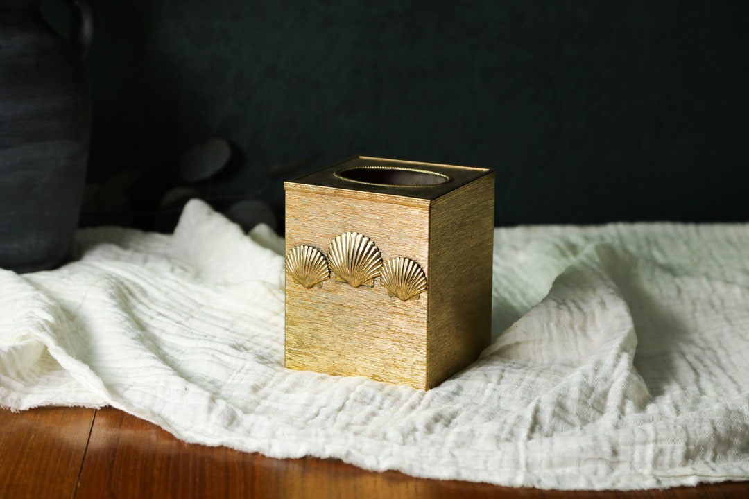 Vintage Tissue Box Cover, Brass Tissue Holder, Kleenex Box Cover Square