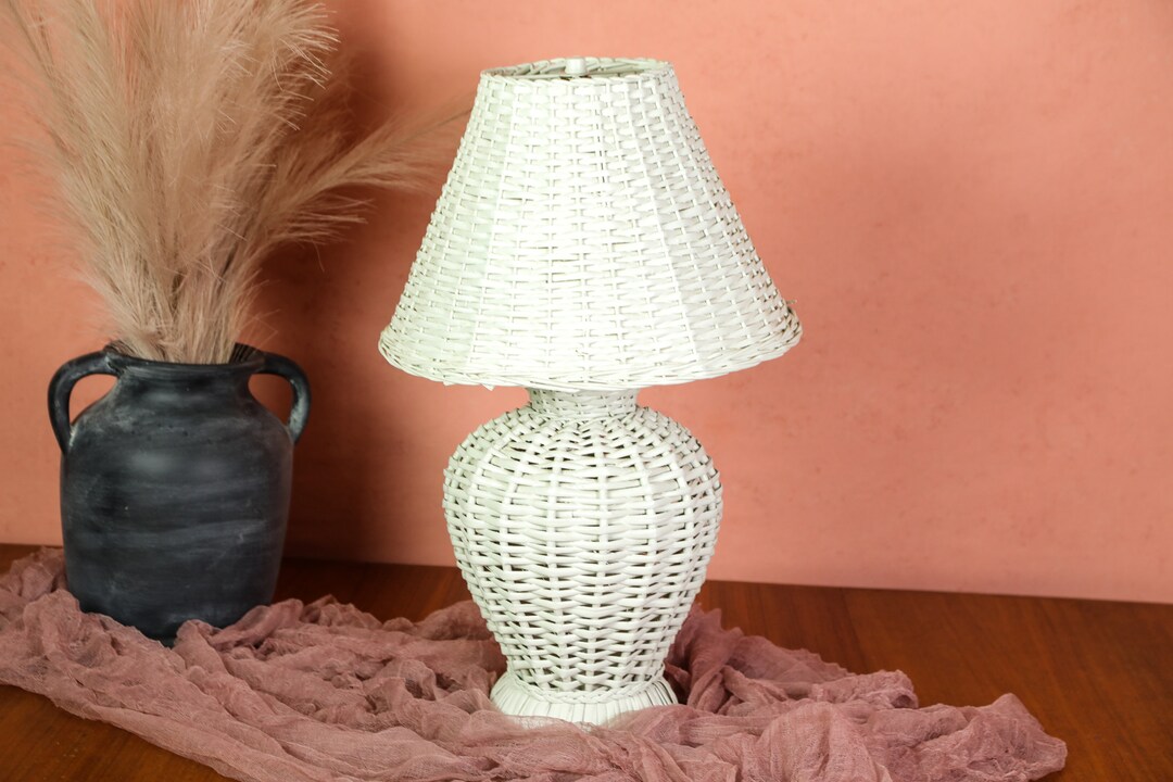 Vintage Wicker Lamp. 3 Way Lamp Boho Desk Lamp 1980s Lamp Etsy
