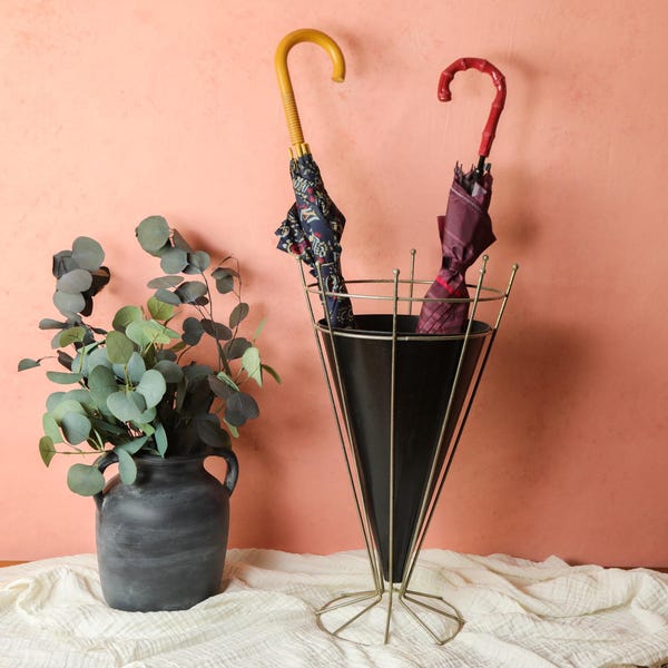 Mid Century Umbrella Stand, MCM Umbrella Stand Brass, Umbrella Rack, Mid Century Entryway Storage, Umbrella Shaped Metal Umbrella Stand