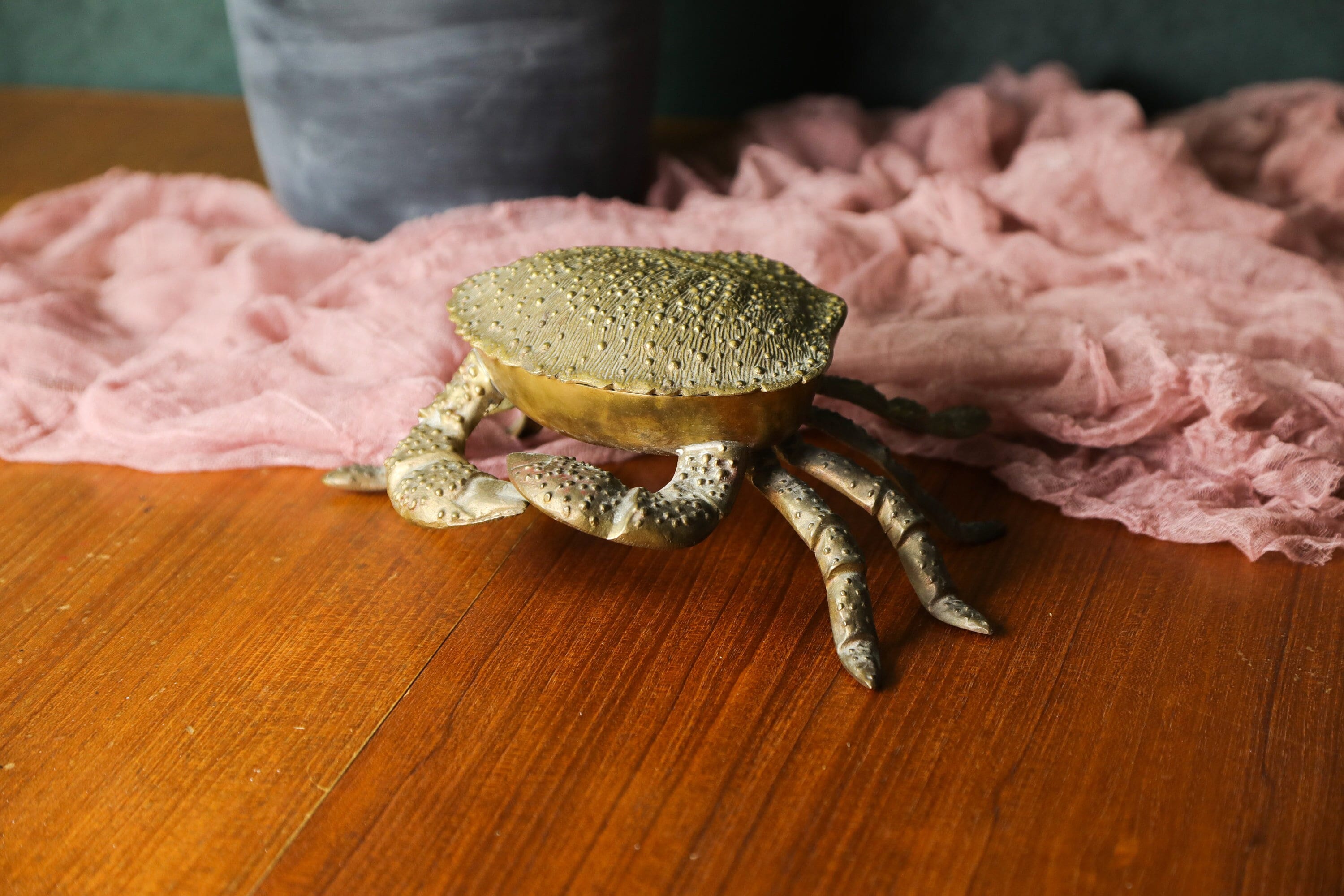 Large Vintage Crab Trinket Box, Brass Crab Figurine, Crab Jewelry