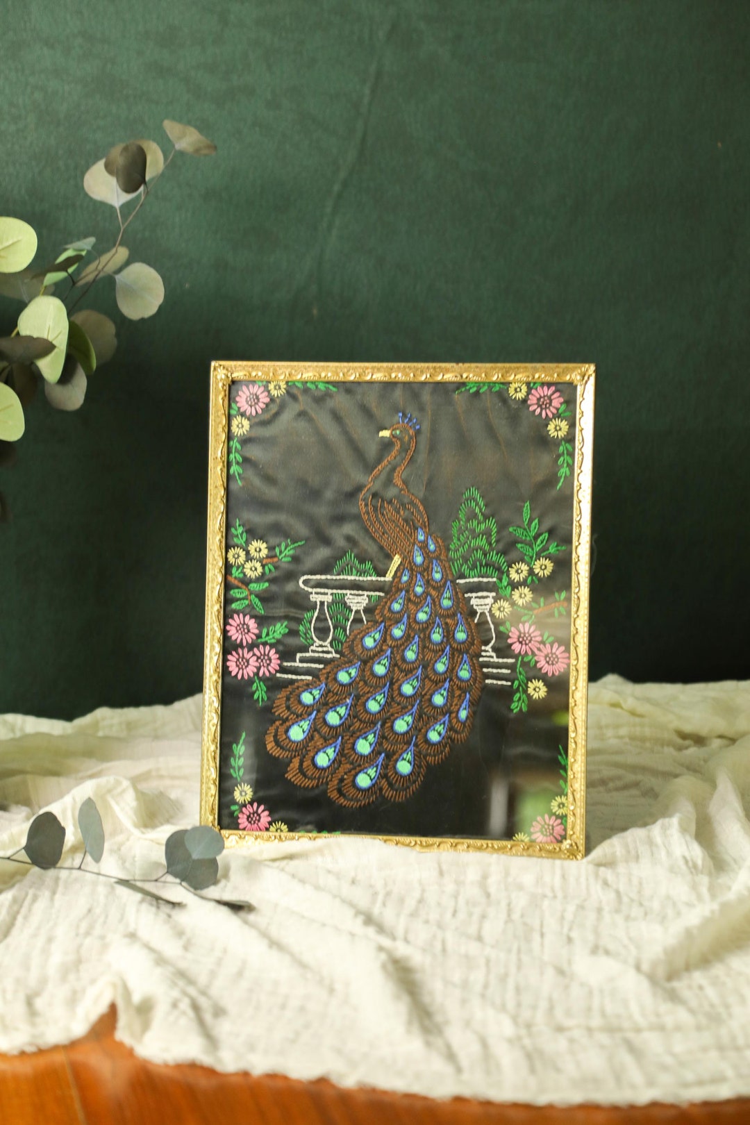 Large Vintage Peacock Wall Art, Framed Peacock Artwork, Peacock