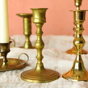 5 Vintage Brass Candlesticks Set, Gold Wedding Candle Holders, Graduated Candlesticks Antique, Mid Century Candlestick Holder Bulk, 1257 image 2