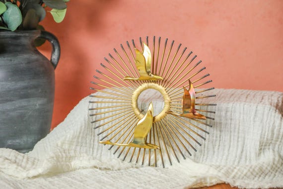 Vintage Curtis Jere Bird Brass, Mid Century Modern Birds in Flight