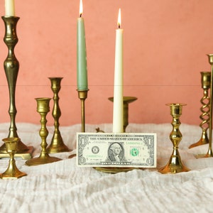 5 Vintage Brass Candlesticks Set, Gold Wedding Candle Holders, Graduated Candlesticks Antique, Mid Century Candlestick Holder Bulk, 1257 image 8