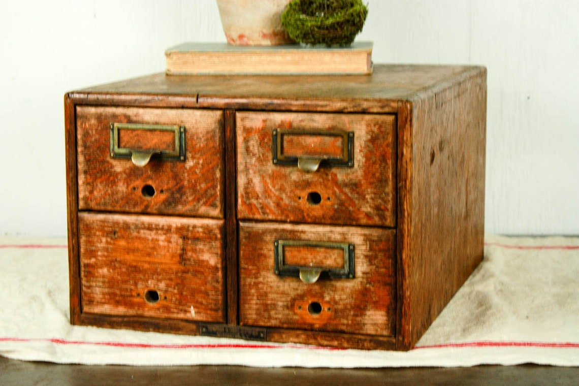 Vintage 4 Drawer Card Catalog Apothecary Drawers Etsy