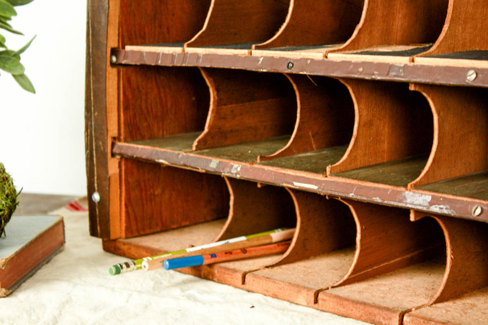 Vintage Cubby Shelf Mail Organizer Office Cubby Storage Etsy