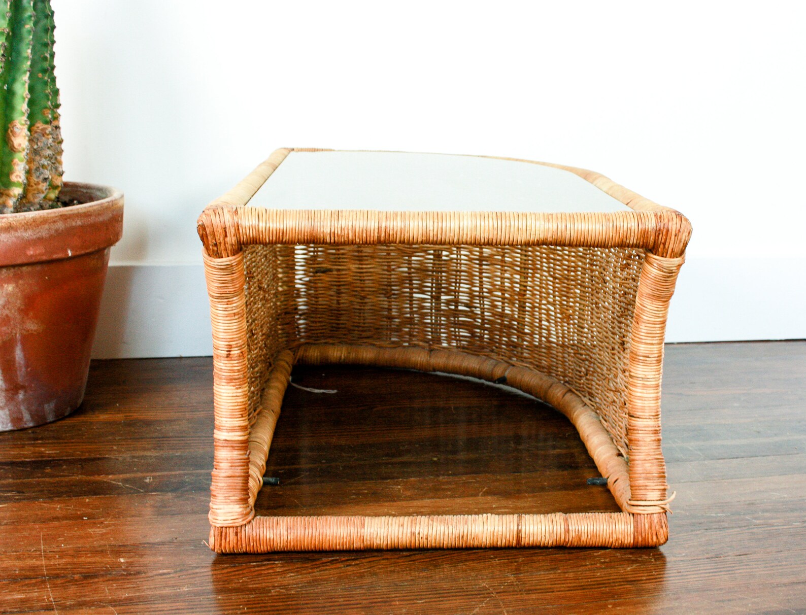 Vintage Wicker End Tables Glass Top Coffee Tables Brown Etsy